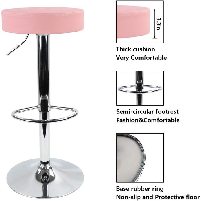 KKTONER Adjustable Height Swivel Bar Stool - SPA, Office & Beauty - PU Leather (Pink)