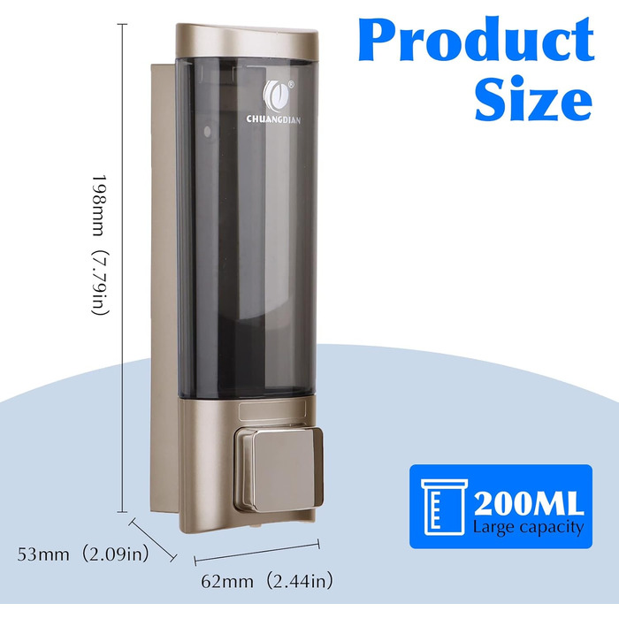 Дозатор для мила настінний без свердління REAQUE, 200 мл, для душу, шампуню, дезінфікуючого засобу, мила, золотий
