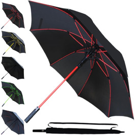 COLLAR AND CUFFS London XL Windproof Golf Umbrella - 154cm Fiberglass Frame - Automatic Open/Close - Red & Black