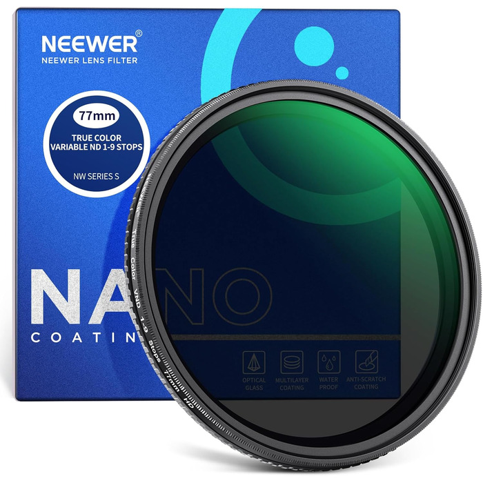NEEWER Фільтр ND Variabler 67mm ND2-ND400, Градуйований ND-фільтр з HD склом та алюмінієвою рамкою
