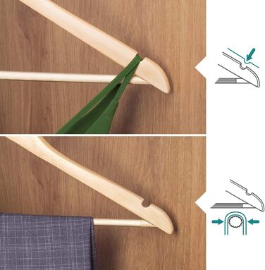 30 дерев'яних вішалок натурального кольору з антиковзним тримачем для штанів - 45 см - Hangerworld