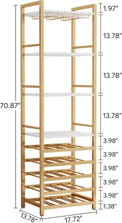 Tribesigns 20 Bottle Wine Baker's Rack, Freestanding Floor Wine Rack, 9 Tiers, Industrial Freestanding Wine Rack Wine Bar with Glass Holder Bottle Rack for Bar, Kitchen, Dining Room, (Gold, 2 PC)