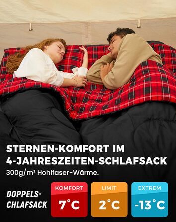 KingCamp 2-Person Sleeping Bag - Winter Warm Outdoor Sleeping Bag for Camping & Travel - 3-4 Season, Lightweight, with Flannel Pillows