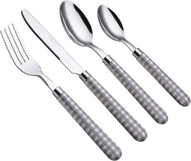 EXZACT Набір столових приборів з нержавіючої сталі 24 шт. - Ручки кольору Гінгем - 6 виделок, 6 ножів, 6 ложок, 6 чайних ложок (24 шт. сірого кольору)