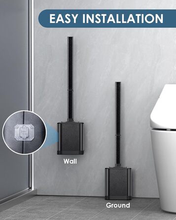 Силіконова щітка для унітазу Klobürste з нержавіючої сталі та контейнером, гнучка щітка для туалету, набір для кріплення на стіну без свердління, для ванної кімнати (чорний)