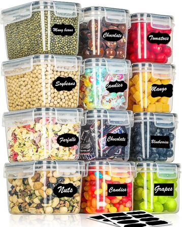 Набір контейнерів для зберігання Withosent 24 шт. з кришкою, 2L, 1.6L, 0.8L - для борошна, мюслі, кукурудзяних пластівців, з етикетками та ложками