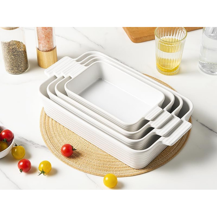 Набір форм для запікання Jassceram з кераміки (4 шт.) – глибокі прямокутні форми для лазаньї та випікання. Великий набір порцелянових форм для духовки, підходить для приготування брауні, банкетів. Розміри: 9.6'/11.5'/13.1'/15.2'