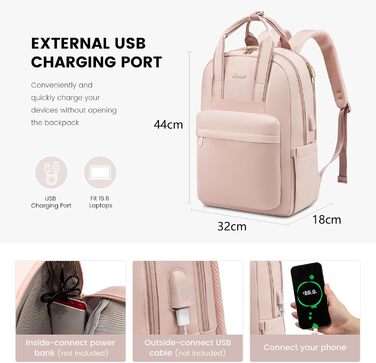 Стильний рюкзак LOVEVOOK для жінок: великий, з відділенням для ноутбука 15.6', ідеальний для навчання, роботи, подорожей (університет, офіс, робота, подорожі), чорний (рожевий)