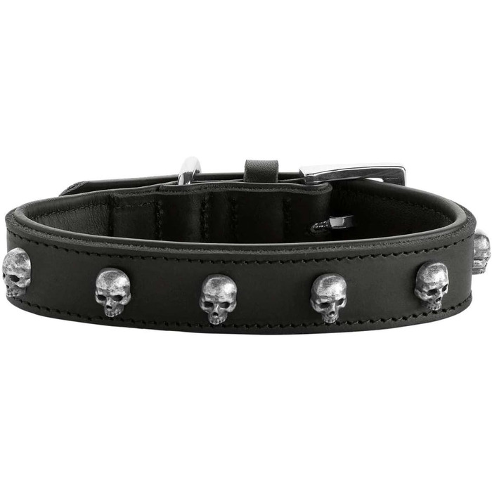 Нашийник для собак HUNTER Tijuana, чорний, з натуральної шкіри, ручної роботи, з декоративними черепами, розмір 55