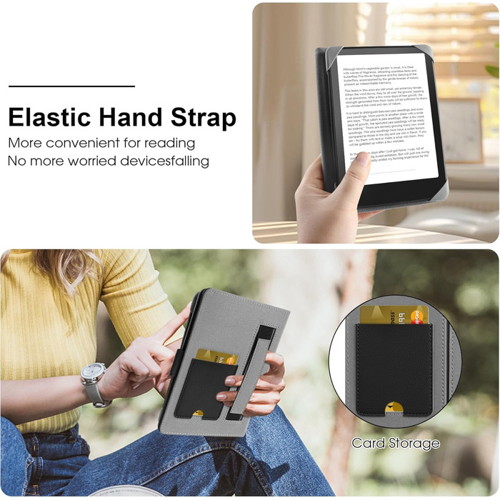 Чохол для електронних книг Pocketbook, Tolino, Sony, Kindle, Kobo: шкіряний захисний чохол, чорний, 6-6.8 дюймів