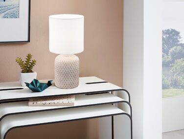 Настільна лампа EGLO Bellariva: кераміка кремового кольору, тканина білого кольору, з вимикачем, E14