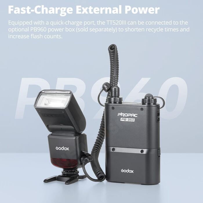 Спалах для камери Godox TT520 III з бездротовим передавачем, GN33, 433MHz, S1/S2 режими, 8 рівнів потужності, сумісний з Canon, Nikon, Pentax, Olympus, Fujifilm, Panasonic