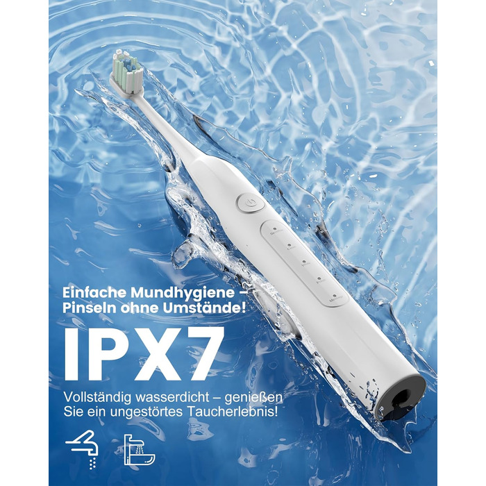 Електрична зубна щітка зі звуковими вібраціями, 5 режимів, таймер 30с, для відбілювання зубів за 2 тижні, 8 змінних насадок з м'якою 3D-щіткою, IPX7, 8 насадок