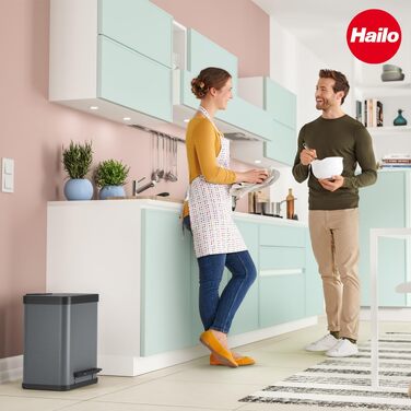 Сміттєвий відро Hailo Öko uno Plus M на 17 л з педаллю та системою Soft Close, сталевий, темно-сірий матовий