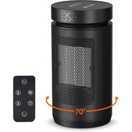 Електричний обігрівач 1500W з термостатом, PTC-кераміка, захист від перегріву та перекидання, 3 режими, таймер 12h, осциляція 70°, для дому, кемпінгу, офісу