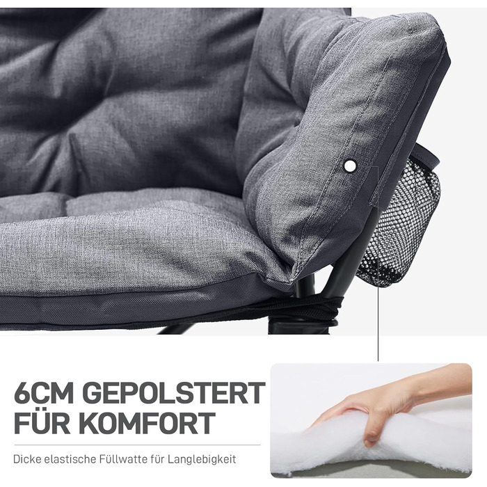 Кампінговий стілець-ліжко EVER ADVANCED для двох осіб, 145 см, сірий, до 400 кг, з високою спинкою, для саду, балкону, кемпінгу