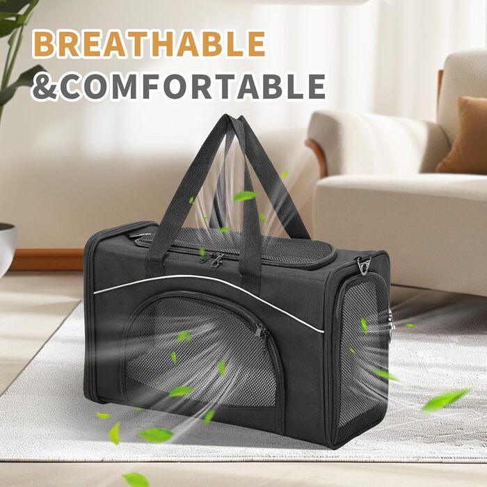 Транспортна сумка для кота та собаки Petsfit | Авіапереліт, авто та поїзд | Чорний, середній