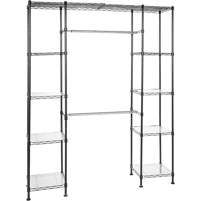 Amazon Basics Extendable Open Closet with 10 Height-Adjustable Shelves - Maximum Weight 521 kg, Black, 144.8 - 203.2 x 35.6 x 182.9 cm