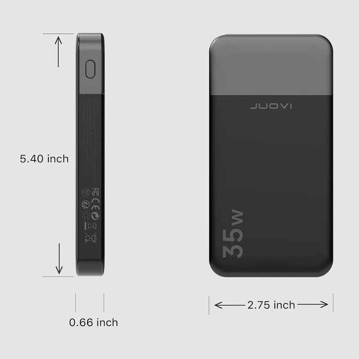 Power Bank JUOVI 10000 mAh рожевий: швидка зарядка PD 3.0, QC 4.0, 2x Type-C, USB-A для iPhone, MacBook, Galaxy