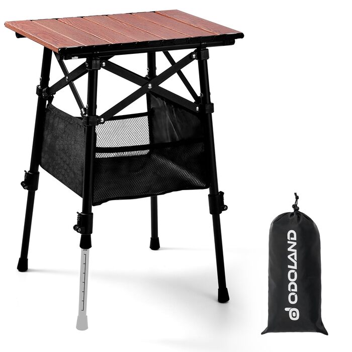 Складний алюмінієвий стіл для кемпінгу Odoland з регульованою висотою та сумкою для зберігання (40x30x40-58 см)