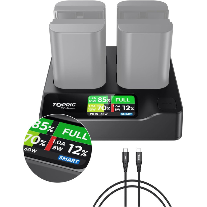 Зарядний пристрій для акумулятора Sony NP-FZ100 Toprig BC02 з USB-C PD 60W, LCD дисплеєм та моніторингом заряду