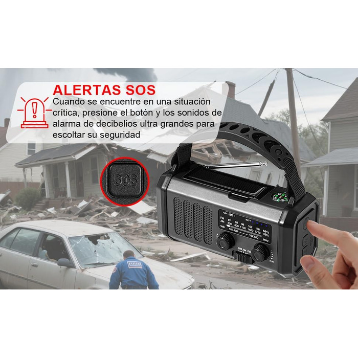 Радіостанція на сонячній батареї з живленням від ручки, 20000 mAh, SOS-сигнал, FM/AM, ліхтарик, компас, для кемпінгу та надзвичайних ситуацій (Чорний)