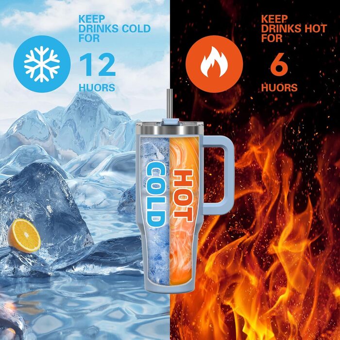 Термокружка WATERSY 40oz з нержавіючої сталі, подвійні стінки, вакуумна ізоляція, 591 мл, Smogblau