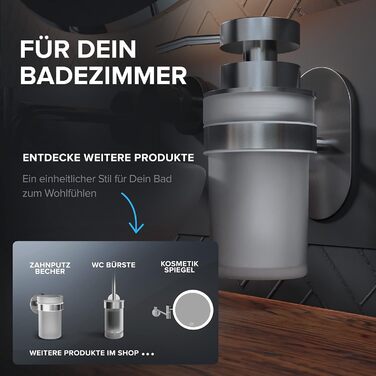ovimar Soap Dispenser Kegnaes | Silver | Wall Mounting without Drilling | Made of Stainless Steel and White Glass | Extra Large Opening, Easy to Refill | For Bathroom or Kitchen | Hand Sanitizer Dispenser