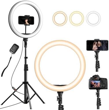 Ringlicht YOHOOLYO 12 дюймів зі штативом 163 см, 3 кольори світла, 10 рівнів яскравості для TikTok, YouTube, фото та відеозйомки