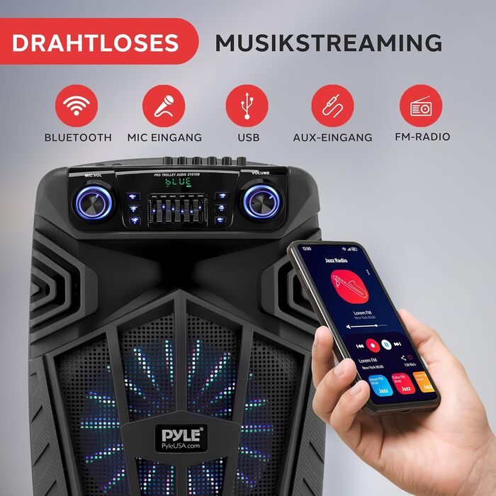 Портативна Bluetooth колонка Pyle 1680 Вт з мікрофоном, колесами та LED-дисплеєм для караоке та вечірок (15 дюймів)