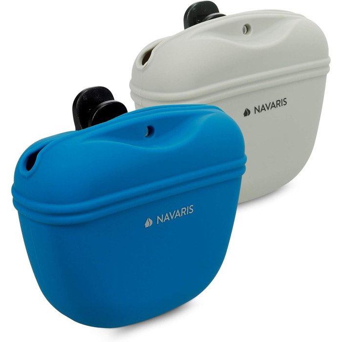 Набір з 2 силіконових мішечків для корму Navaris - 2 шт. для ласощів, сухого та вологого корму для собак, з кліпсою та магнітом, сірий & темно-синій