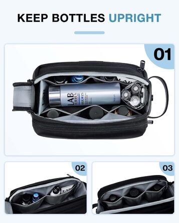 BAGSMART Travel Toiletry Bag for Men, Leather Travel Organizer Bag, Dopp Kit Waterproof Shaving Bag for Toiletries Accessories, Black