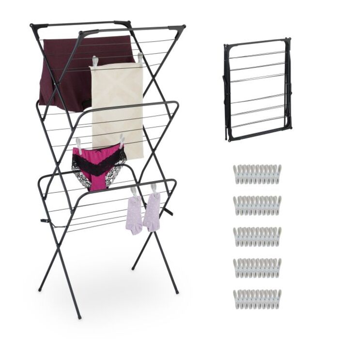 Relaxdays Clothes Rack Folding with 50 Clothespins