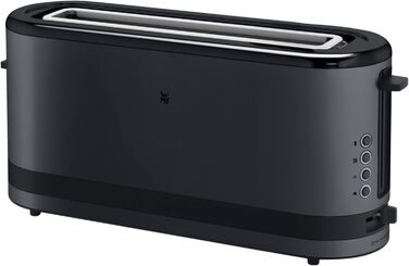 WMF Kitchen Mini Long Slot Toaster, 2 Slices with Roll Attachment, Slim Toaster, XXL, Bagel Function, 7 Browning Levels, 900W, Stainless Steel Matte, Black