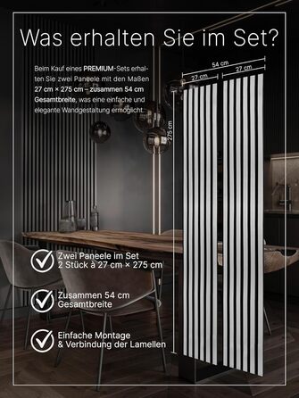 Акустичні настінні панелі з фетру Brushed Silver 364, комплект 2 шт. (275x54 см, загальна площа 1,485 м²)