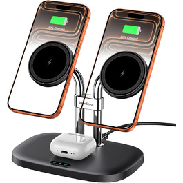 Бездротова зарядка SwanScout для iPhone 17/Air, AirPods Pro 3/2, 2 телефони, чорний