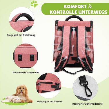 Рюкзак для собак і котів ALLSOPETS - зручний та дихаючий, з безпечним гачком. Ідеально для подорожей, прогулянок та перевезення цуценят. Рожевий колір.