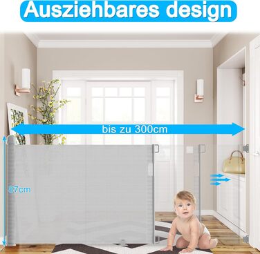 Захист для воріт NAIZY Rollo 0-300см: сітка для дитячих воріт, захист від собак, ролетний тип, сірий, 300см