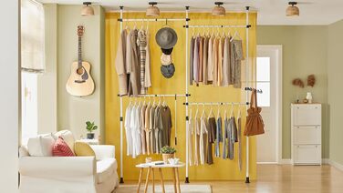 SoBuy KLS03-SCH Clothes Rack Coat Stand with 4 Clothes Rails Telescopic Wardrobe System Adjustable Shelf System Bra Approx. 124-226x200-285cm (White)