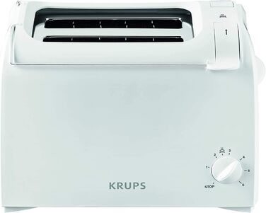 Krups Toaster Pro Aroma, 2-Slice Toaster with Wide Slots, 6 Browning Levels, Toast Lift and Bagel Function, KH151110, White