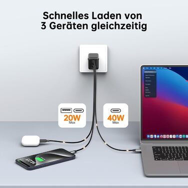 Зарядний пристрій USB-C 67W NOVOO GaN III з 3 портами, швидка зарядка для MacBook, iPad, Pixel, Samsung, iPhone, Steam Deck - Чорний