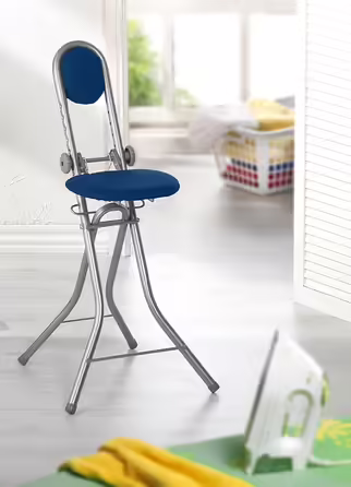 Rebell Ironing Aid Standing Aid Standing Chair 6-Way Height Adjustable Folding Ironing Chair Standing Seat Ergonomic Sitting - Standing seat for ironing with backrest (Blue)
