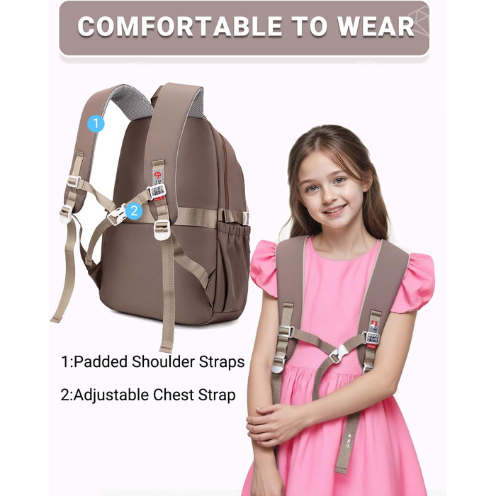 Дитячий рюкзак для дівчаток 2-10 класів, 32L | Легкий, з дихаючою спинкою та м'якими лямками | Рюкзак у школу для підлітків 8+ років (Хакі)