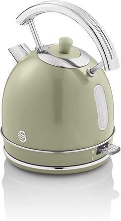 Swan Retro Electric Kettle - 1.8L, Vintage Design, Automatic Shut-Off, Cordless, BPA-Free Stainless Steel, 3000W, Green