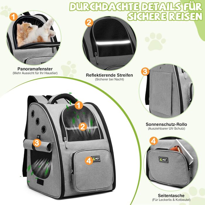 Рюкзак для собак і котів ALLSOPETS: дихаючий, складаний, з фіксатором, для подорожей та прогулянок (світло-сірий)