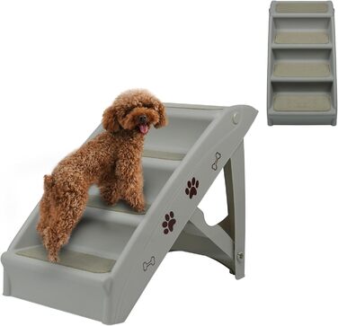 Froadp 49x38x61cm Folding Stairs for Dogs Made of Plastic, Folding Dog Steps with 4 Steps & Felt Mat, Non-Slip Cat Stairs, Bed, Balcony, Sofa, Portable Pet Stairs for Dogs and Cats (Grey)