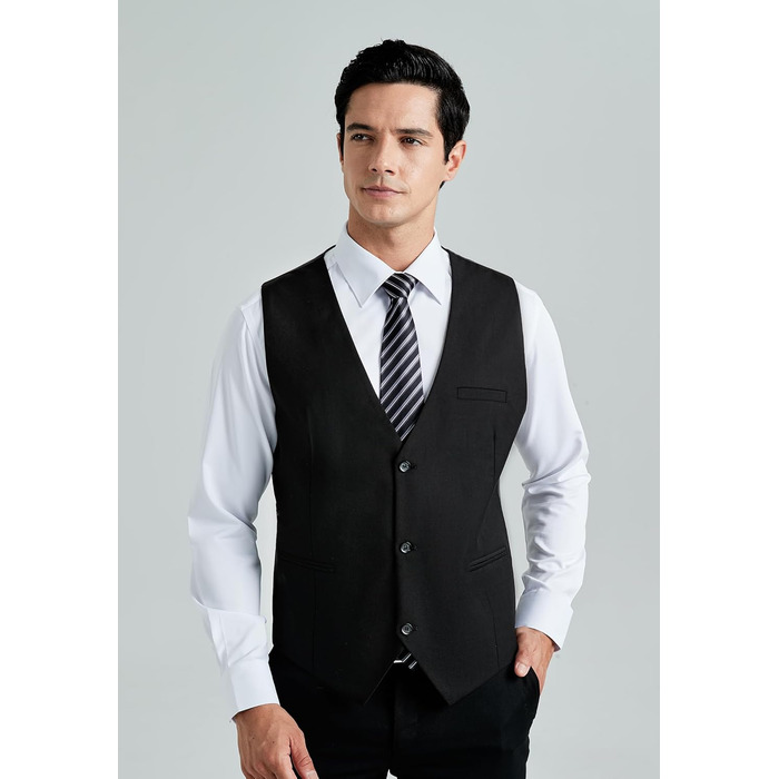 Жилет чоловічий HISDERN, чорний, бавовна, V-подібний виріз, з кишенями, для вечірки, весілля, офіційного стилю, 4XL