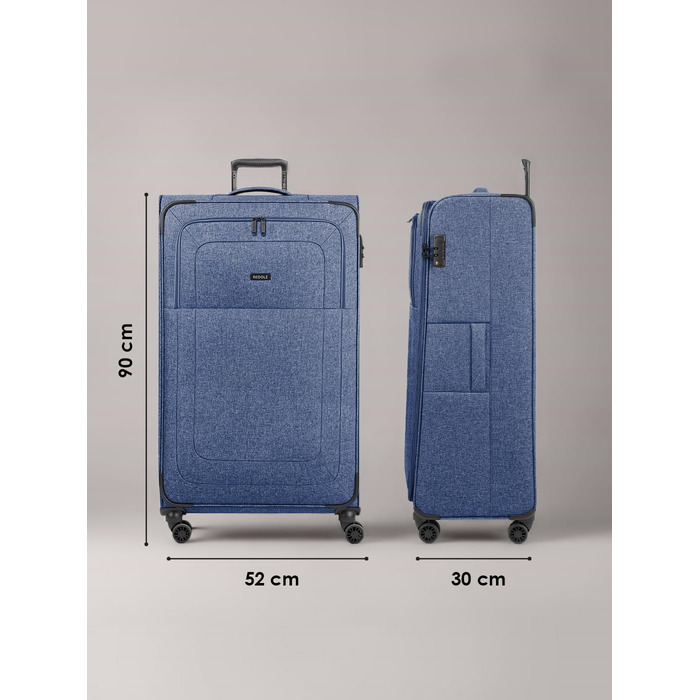 Набір валіз REDOLZ 3 шт. для жінок та чоловіків | Легкі та стабільні валізи-тролі, якісний Softcase, 4 подвійні колеса та TSA-замок | Розширювані з деhnfalten (Essentials 12) (Blue, XL розмір (90 см), 4 колеса)