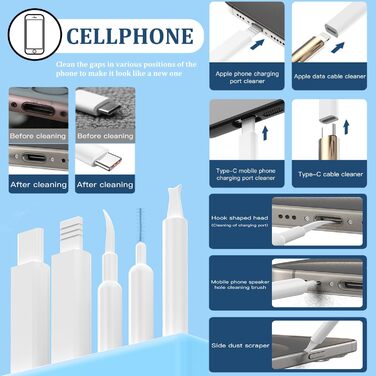 Набір для чищення клавіатури 32 в 1: для iPhone, iPad, ноутбука, ПК, AirPods, камери та іншого. Аксесуари для чищення мобільних пристроїв та електроніки (білий)