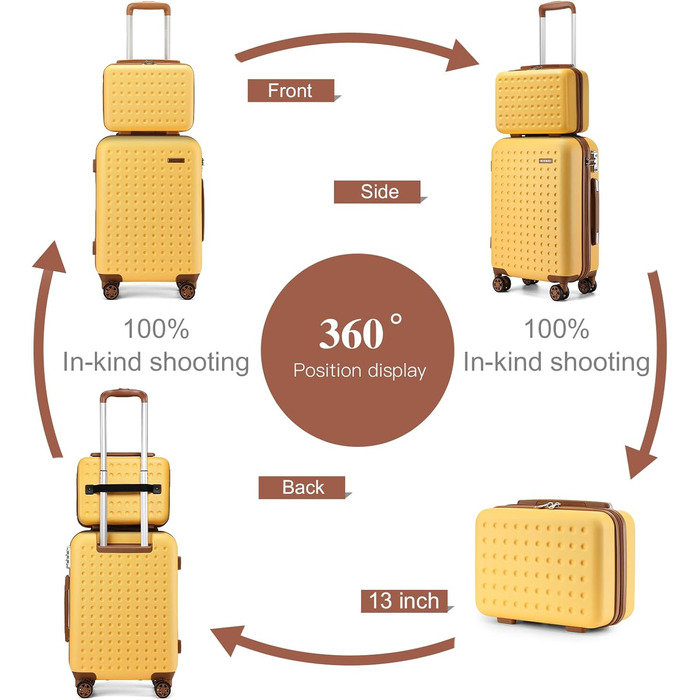 Чохол-валіза KONO з ABS-пластику, 65 x 42.5 x 25.5 см, з TSA-замком, білий, 24'M (жовтий, косметичка+20')